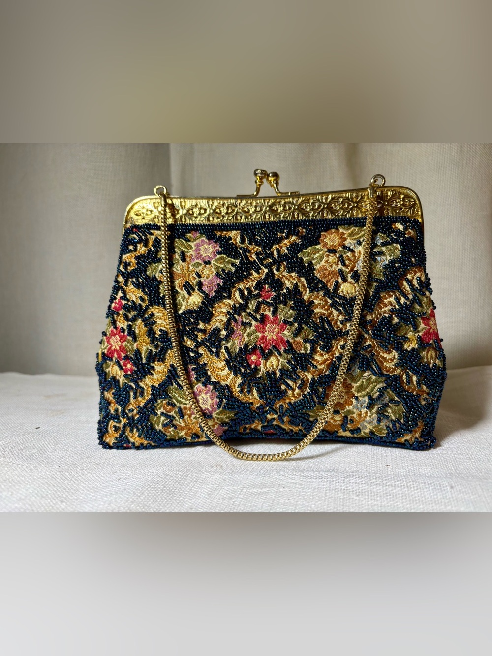 Vintage Beaded Evening Mini Bag Tapestry Clutch Old Hollywood Purse Rare - Picture 4 of 11
